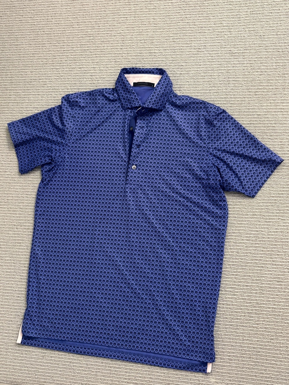 Greyson Men's Blue Micro Wolf Pattern Polo